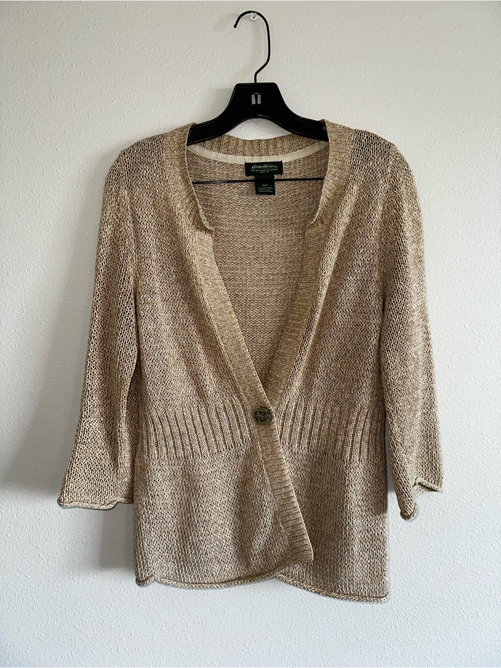 Eddie Bauer Beige Open-Front Knit Cardigan